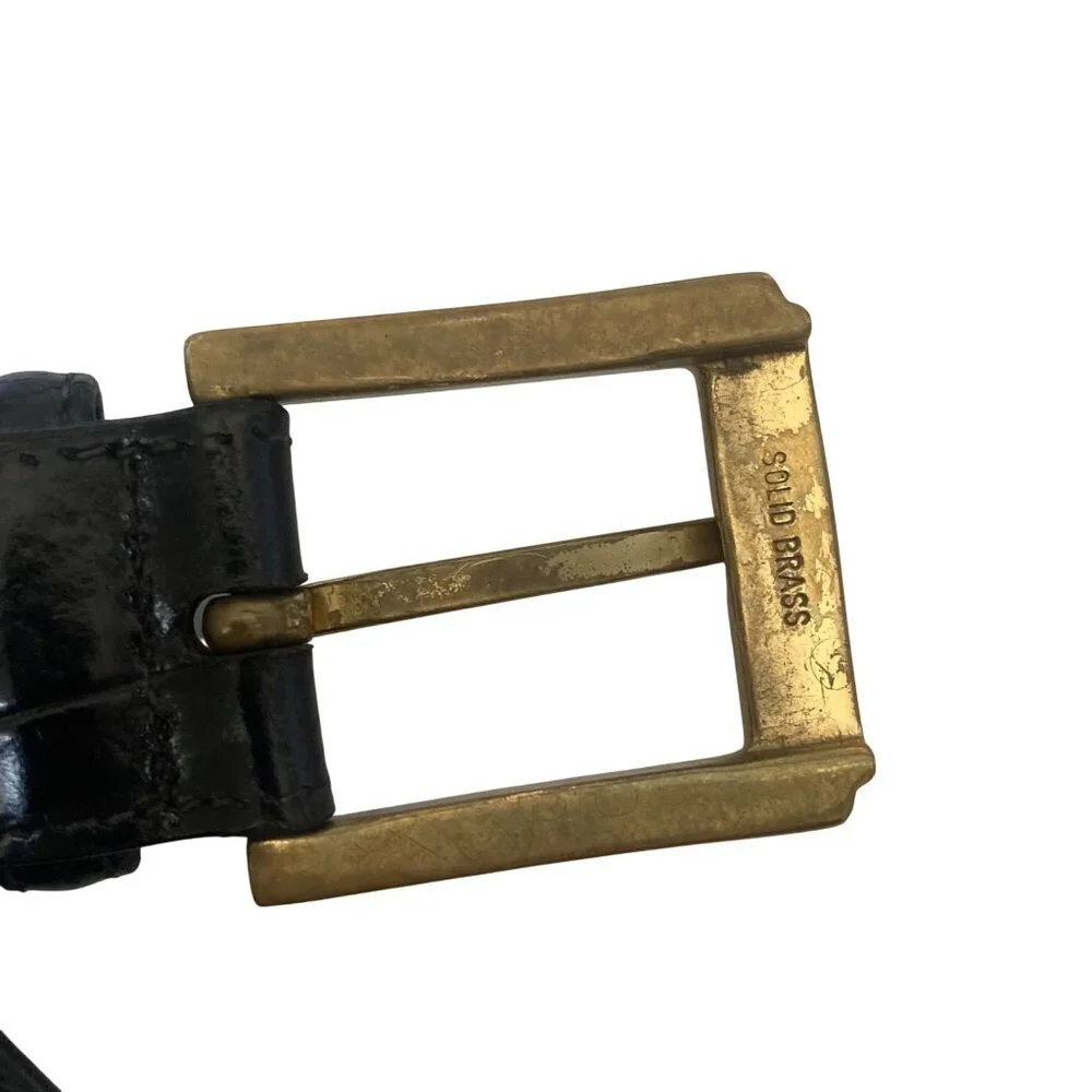 Trafalgar Black Crocodile Embossed Leather Belt Mens 38 Brass Buckle Made In USA